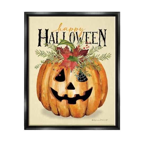 Stupell Industries Happy Halloween Jack-o-Lantern Framed Floater Canvas Wall Art